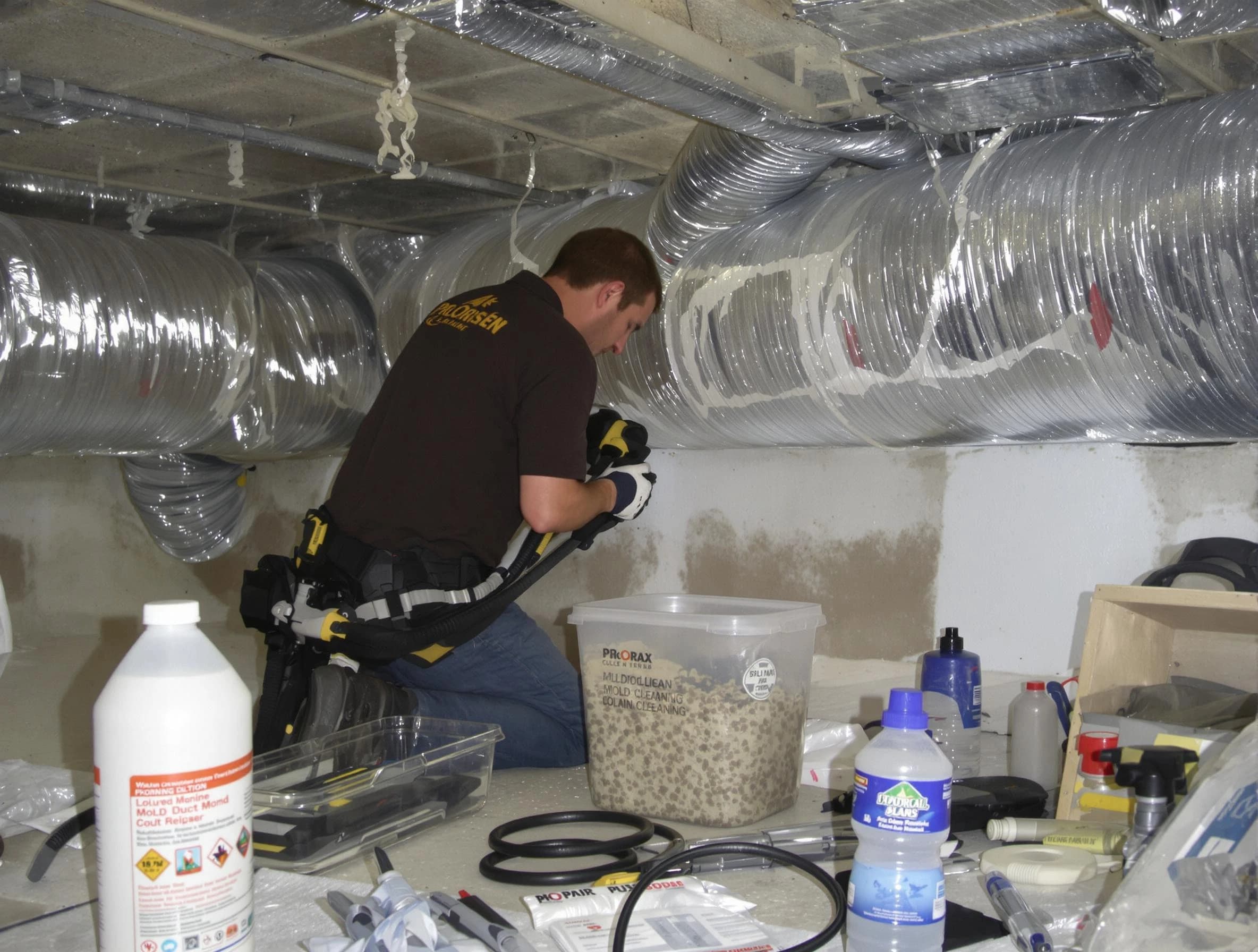Hingham Air Duct Cleaning specialist performing professional mold removal from air ducts in Hingham