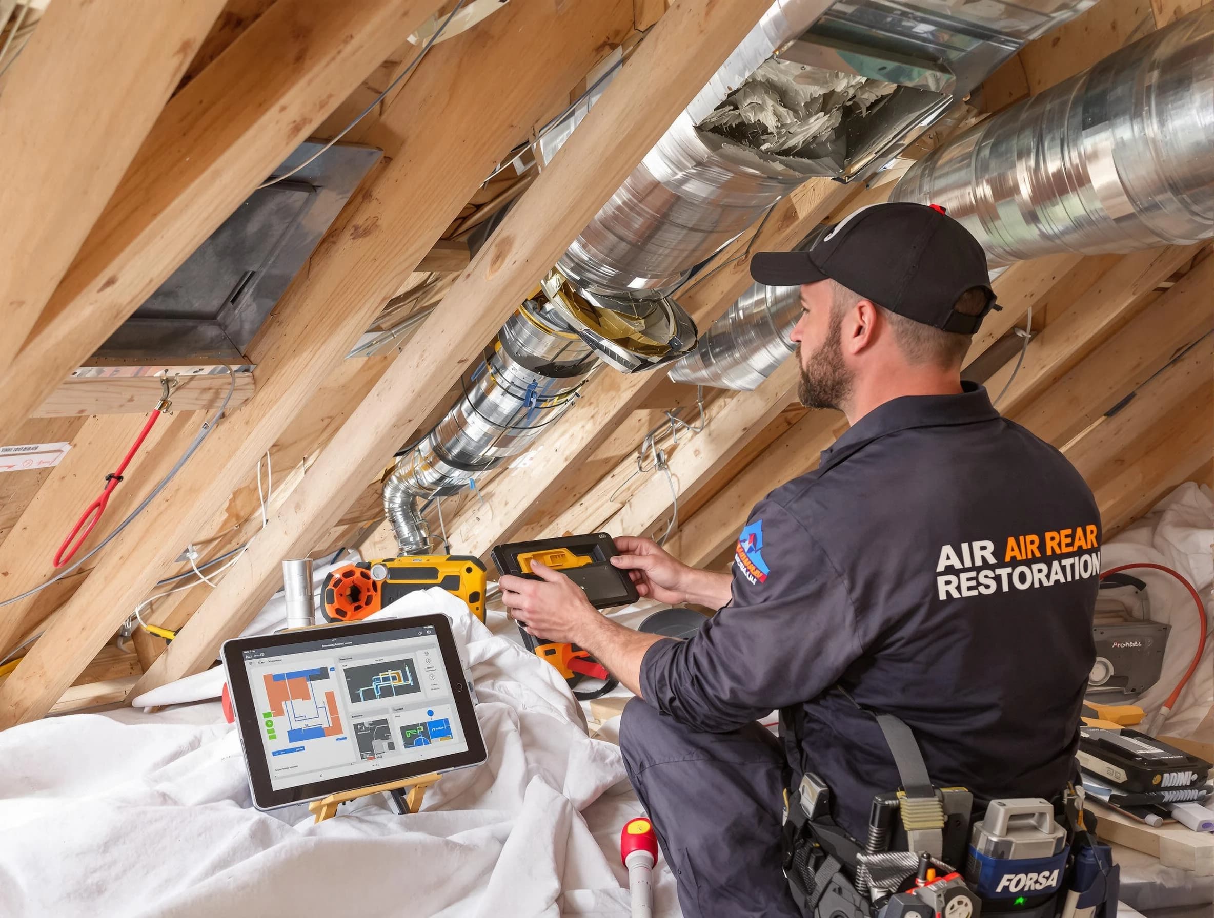 Hingham Air Duct Cleaning technician performing precise duct repair work in Hingham