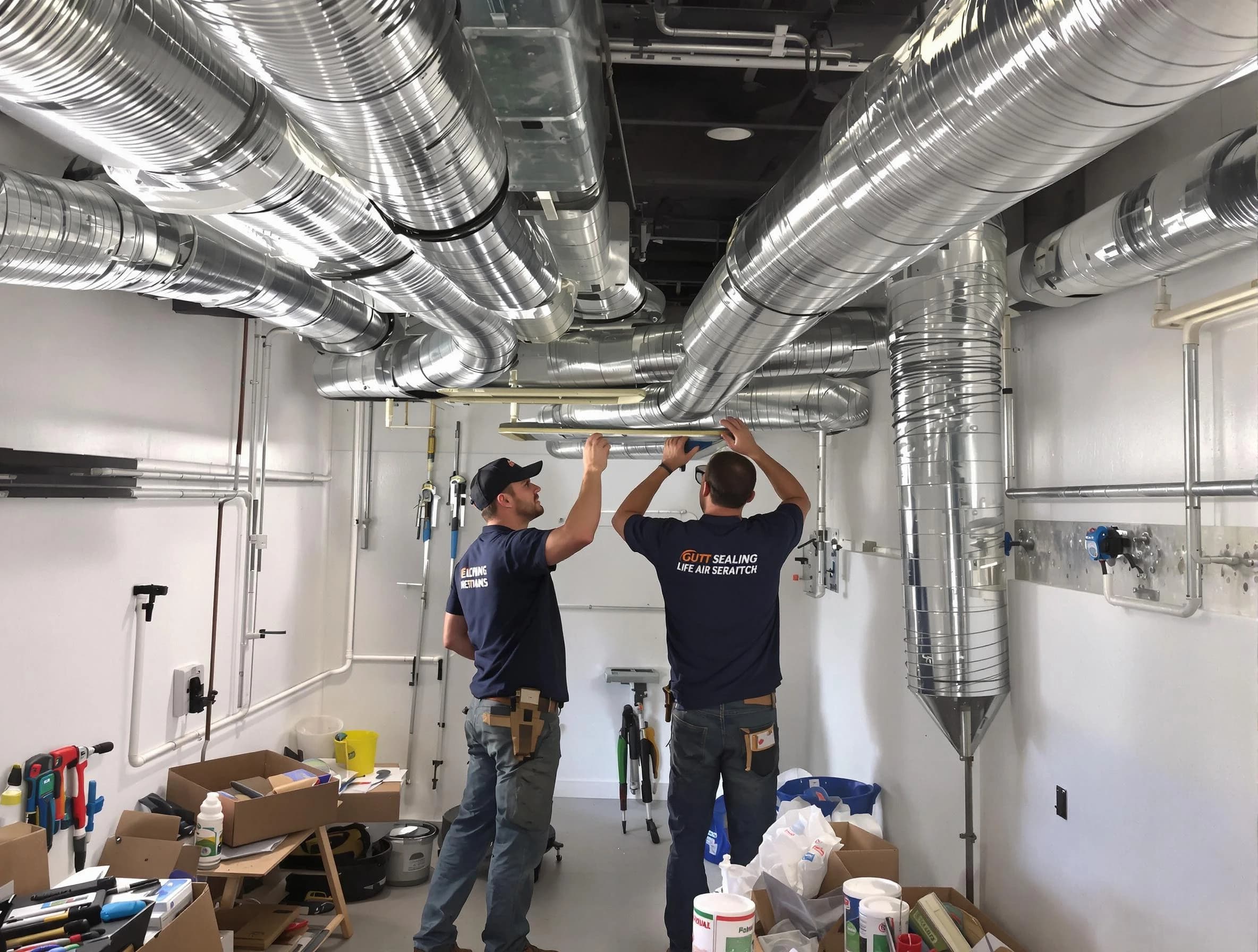 Hingham Air Duct Cleaning technician applying professional duct sealing solutions in Hingham
