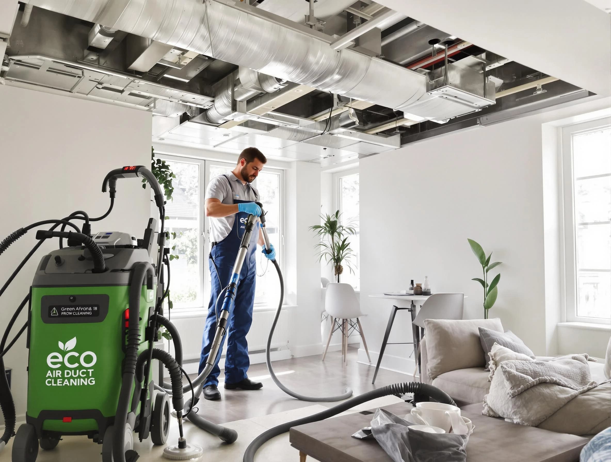Hingham Air Duct Cleaning technician performing eco-friendly duct cleaning using sustainable methods in Hingham