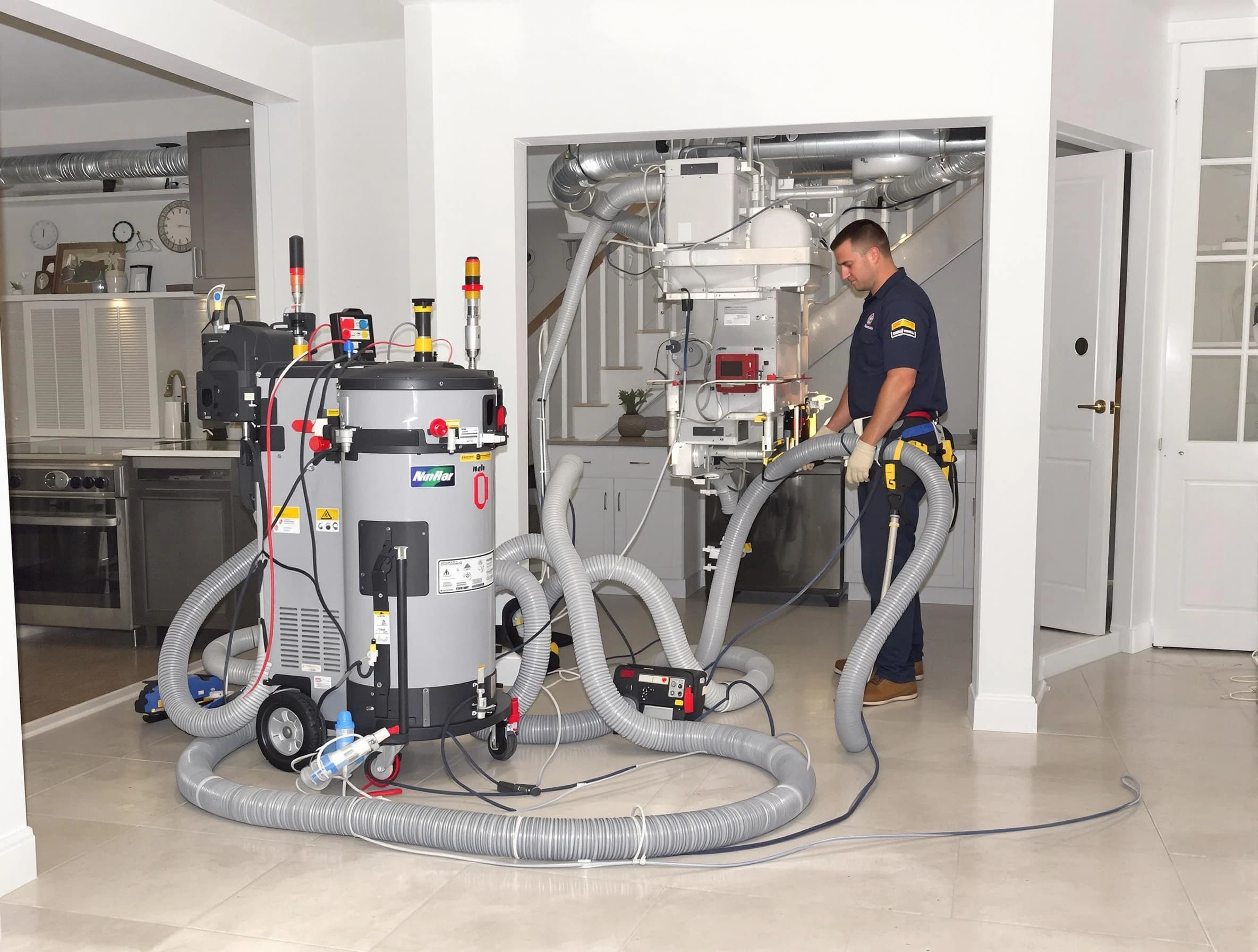 Hingham Air Duct Cleaning technician operating negative pressure cleaning equipment for thorough duct maintenance in Hingham