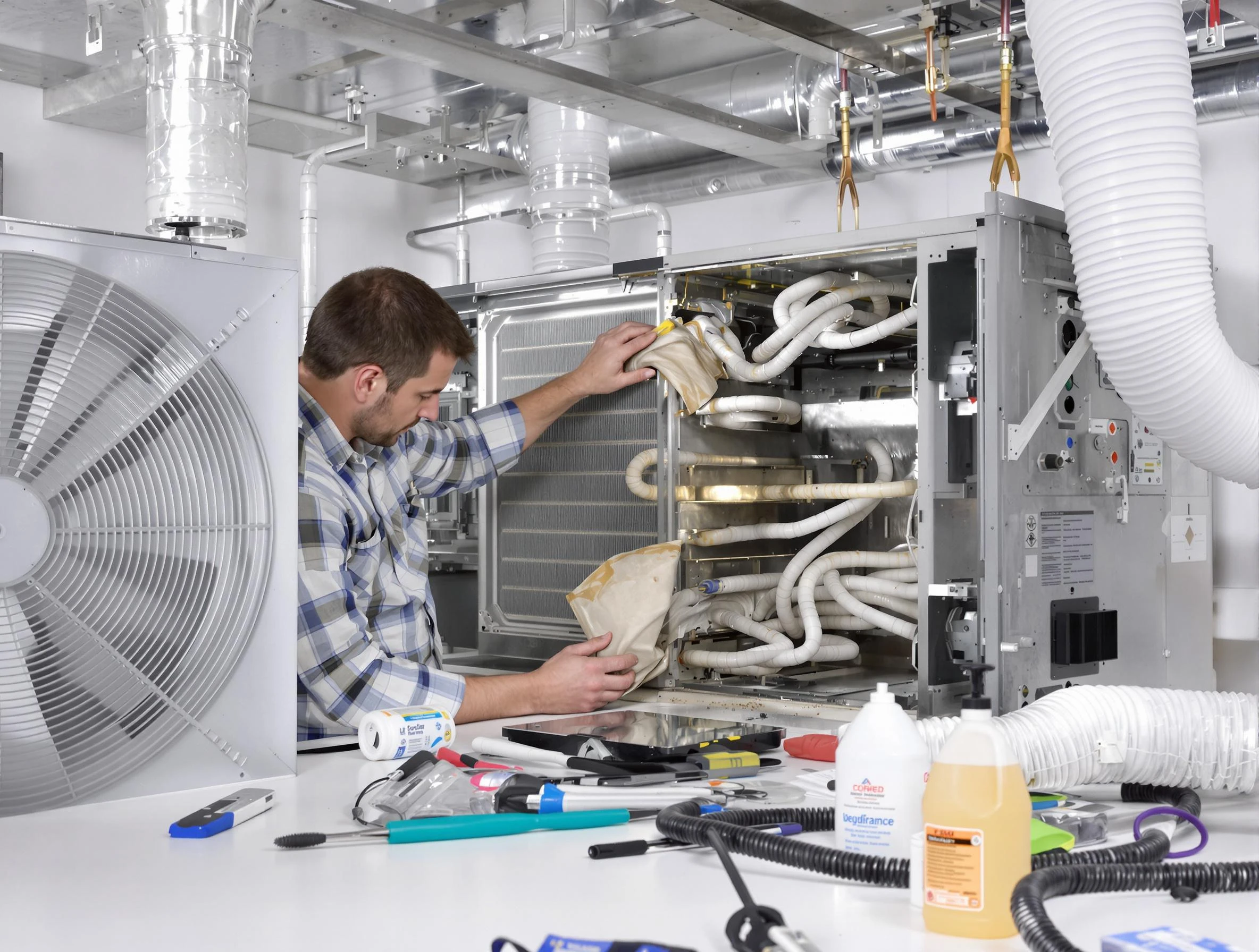 Hingham Air Duct Cleaning specialist performing precision AC coil cleaning in Hingham