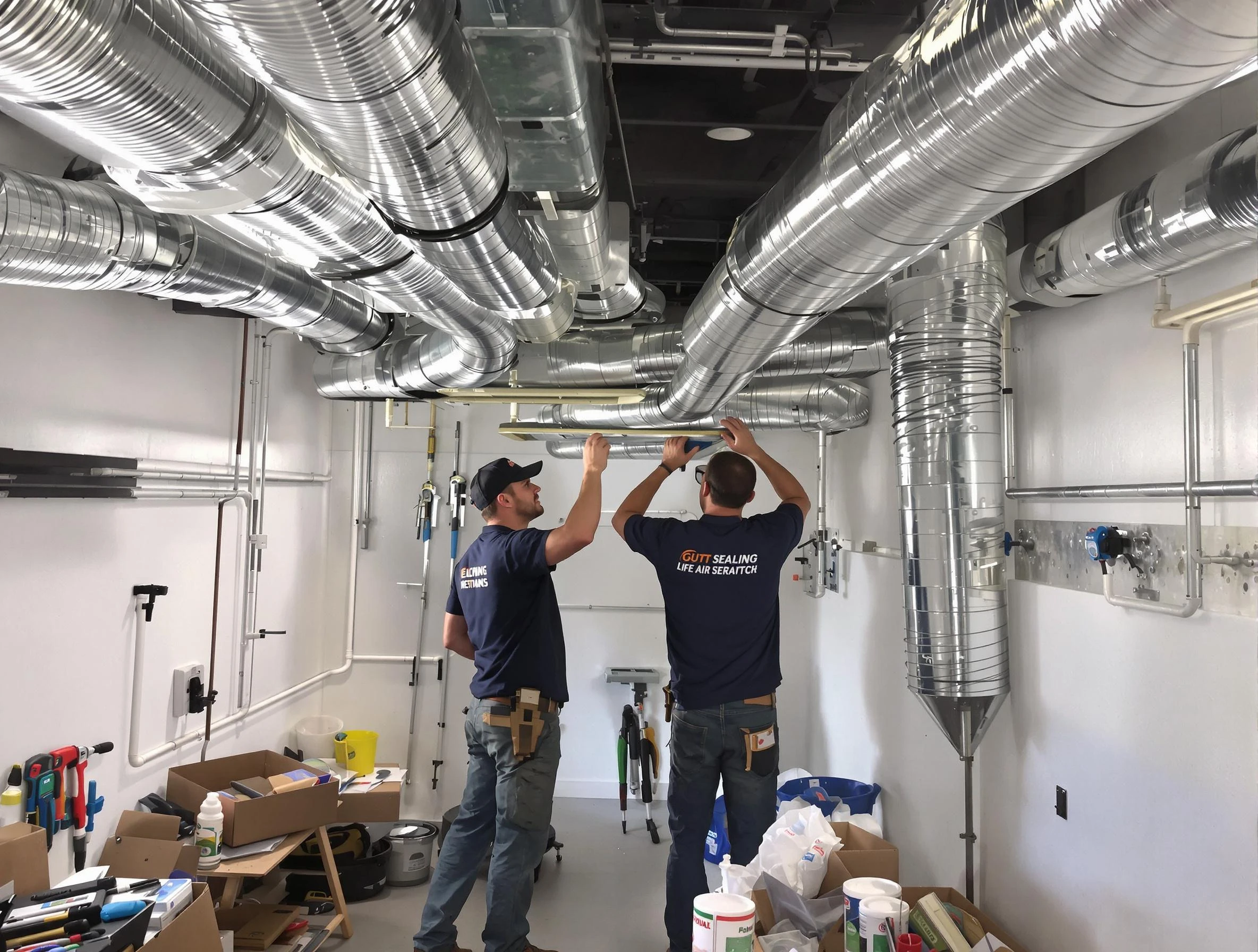 Hingham Air Duct Cleaning technician applying professional duct sealing solutions in Hingham