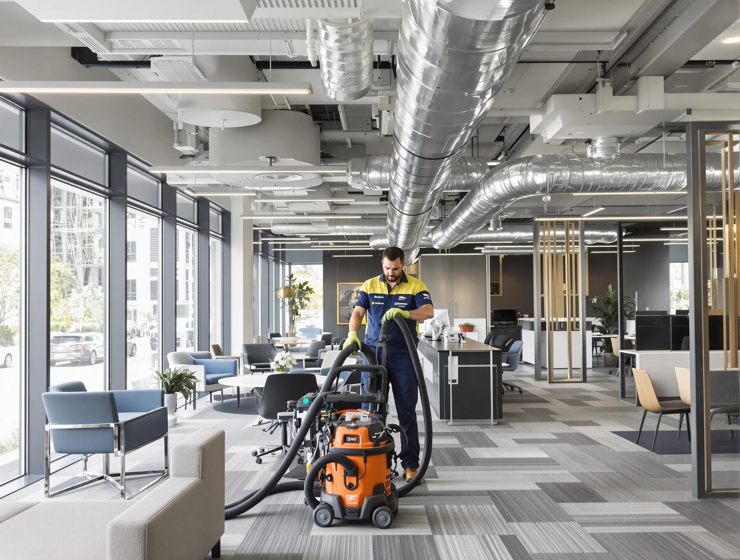 Hingham Air Duct Cleaning team performing thorough commercial duct cleaning at a Hingham business center