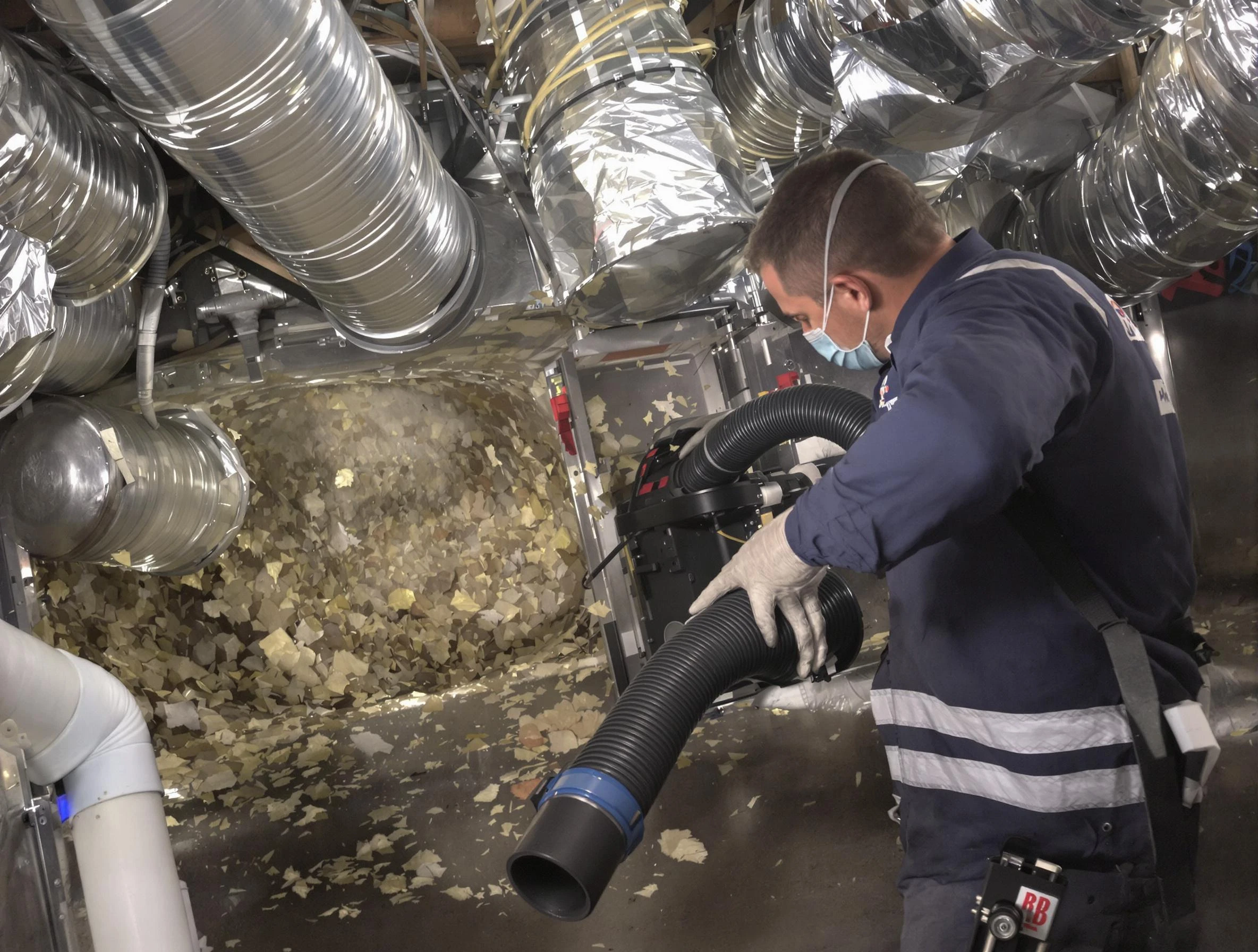 Hingham Air Duct Cleaning specialist operating negative pressure cleaning equipment for thorough duct maintenance in Hingham
